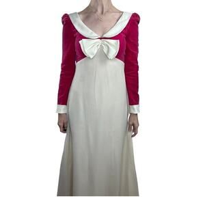 vintage pink velvet with‎ bow maxi dress XS